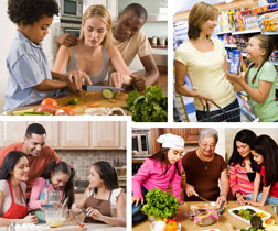 families enjoying healthy food
