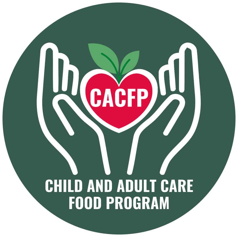Child and Adult Care Food Program Logo, hands holding a heart shaped apple