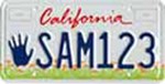 California Liscense plate with the Help Kids handprint