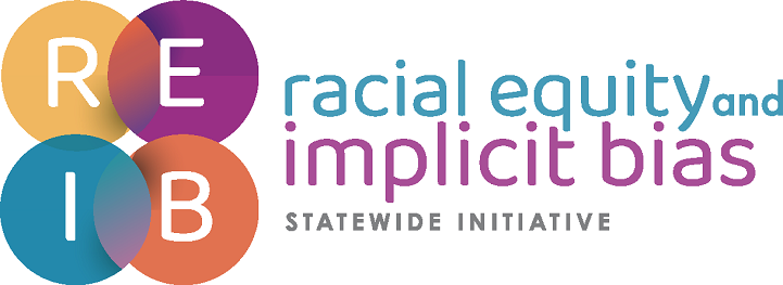Illustration of CalWORKs and CalFresh Racial Equity and Implicit Bias Statewide Initiative Logo with four different color circles.