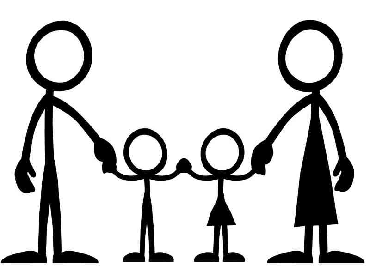 Stick figure family of four holding hands