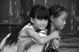 Black and white photo of sisters