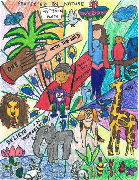 Kids' collage drawing of animals
