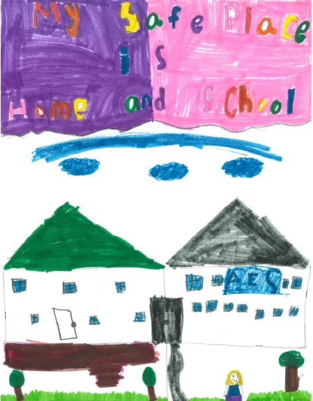 Kids' drawing of home and school